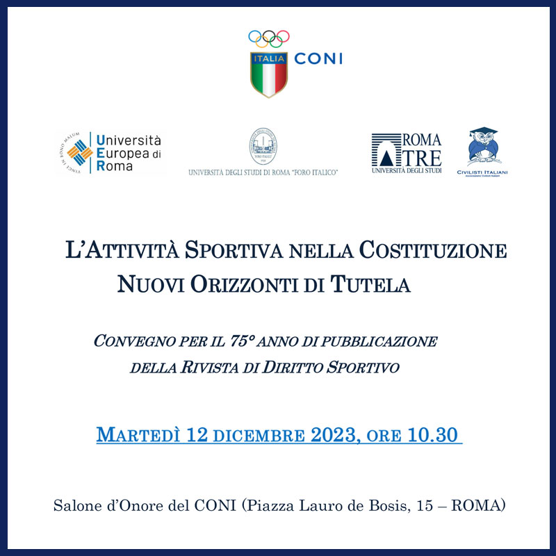 Convegno per il 75° anno di pubblicazione della Rivista di Diritto Sportivo