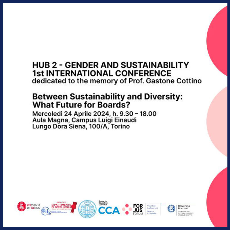 Hub 2 - Gender and Sustainability 1st International Conference dedicated to the memory of Prof. Gastone Cottino