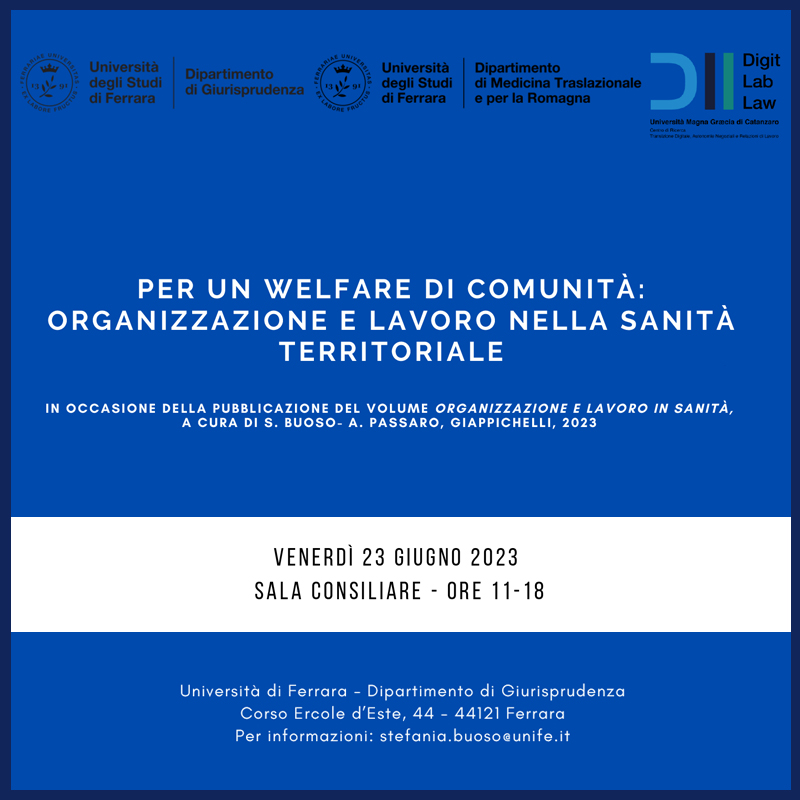 Per un Welfare di comunità: organizzazione e lavoro nella sanità territoriale